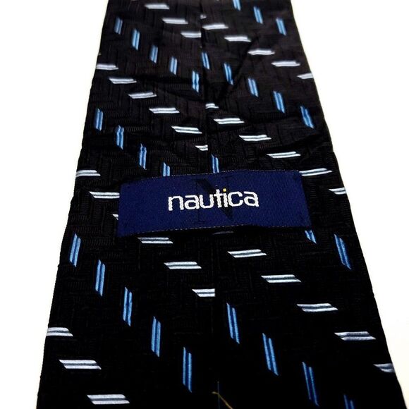 Nautica Black Silk Tie Woven Geometric‎ - Picture 5 of 7